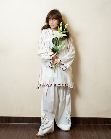 Off White Embroidered FarshI Shalwar - OF2