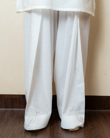 White Embroidered Farshi Shalwar - W3